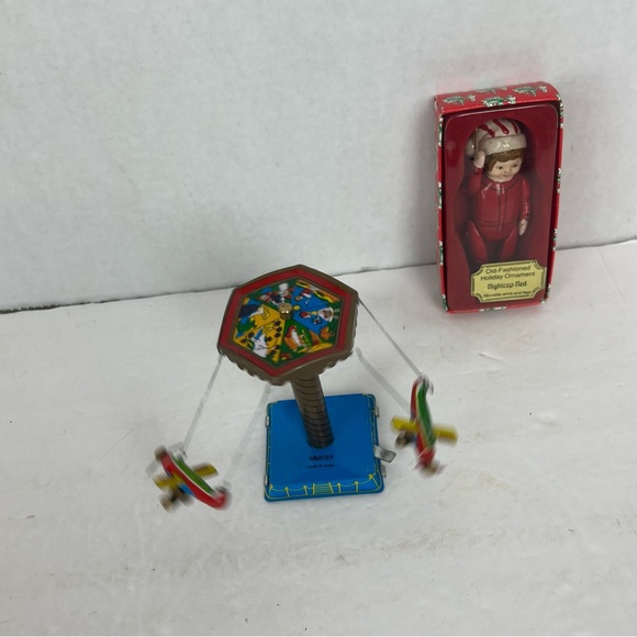 Bundle of tin toy airplane ride & ornament-nightcap Ned-IOB - Picture 11 of 12